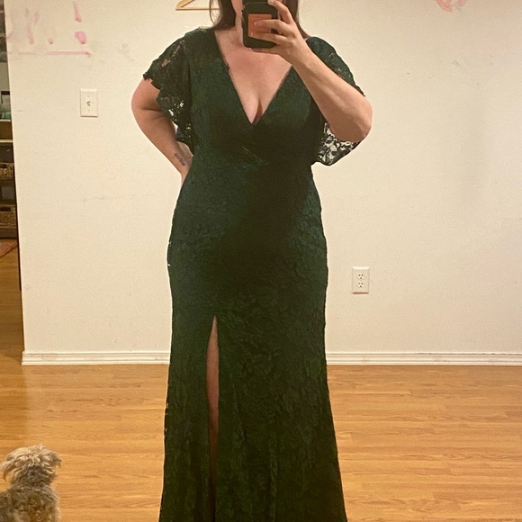 JJ’s House Dark Green Lace Formal Floor Length Dress - Picture 10 of 10